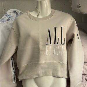 All Saints Cream Crew Neck Sweater with Ribbed Collar